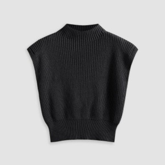 Black Solid High Neck Knit Vest - Picture 1 of 5